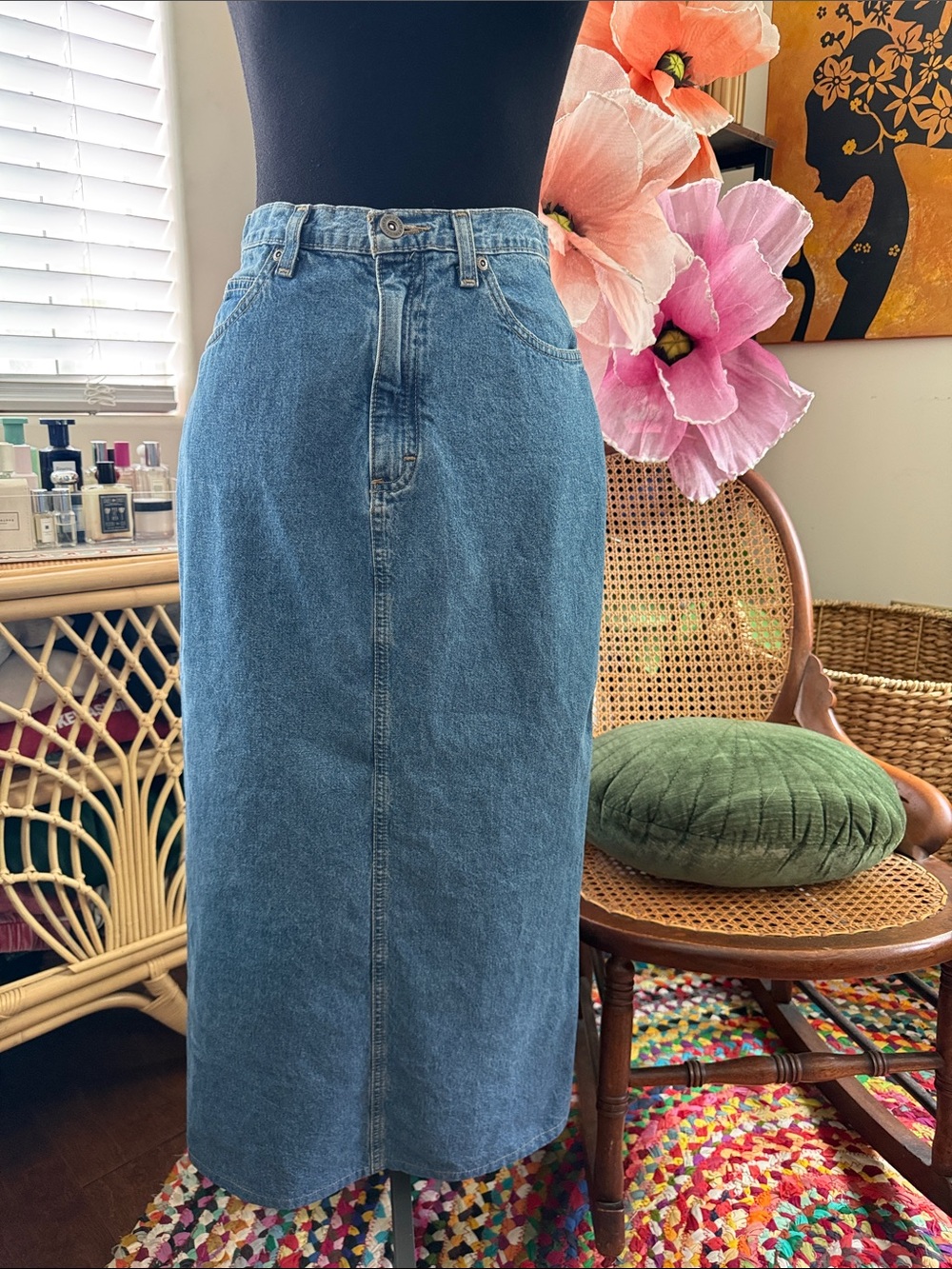 Vintage 90s/Y2K Liz Claiborne Blue Jean Baby Classic Preppy Denim Midi Skirt